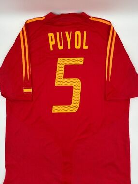 Spain 2004/2005 Home Authentic Adidas Puyol #5 Jersey L Men Red
